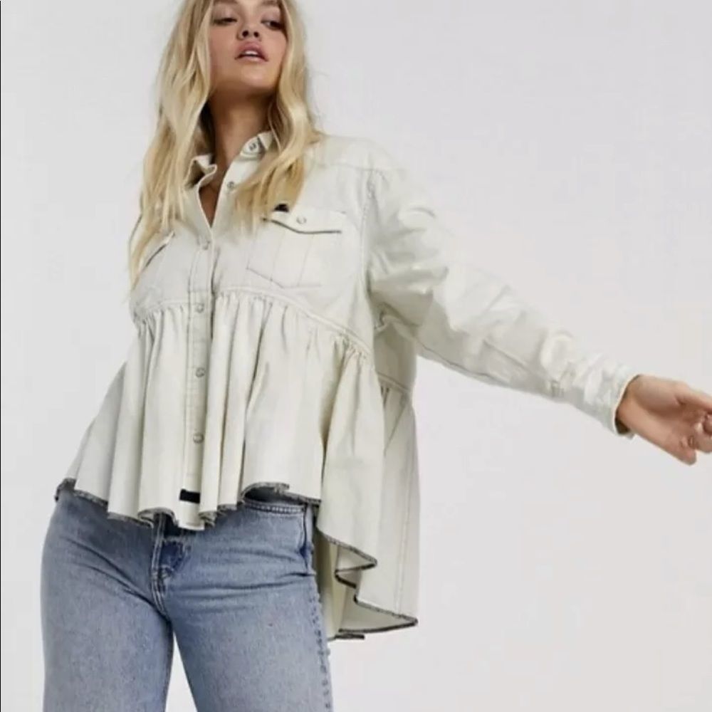 Free People Dylan Top Jacket Denim Relaxed Ivory - Picture 4 of 4